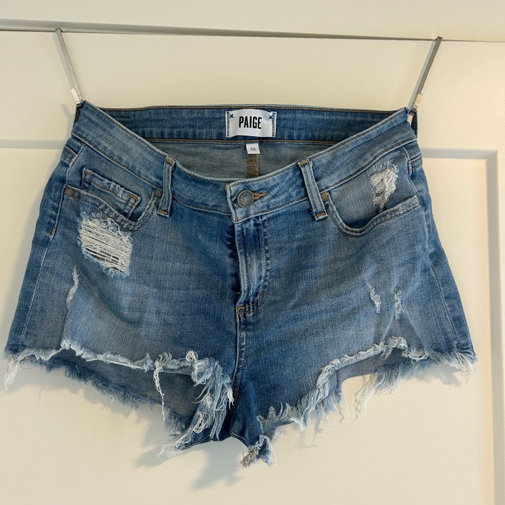 PAIGE Women's Frayed Jean Shorts - Blue